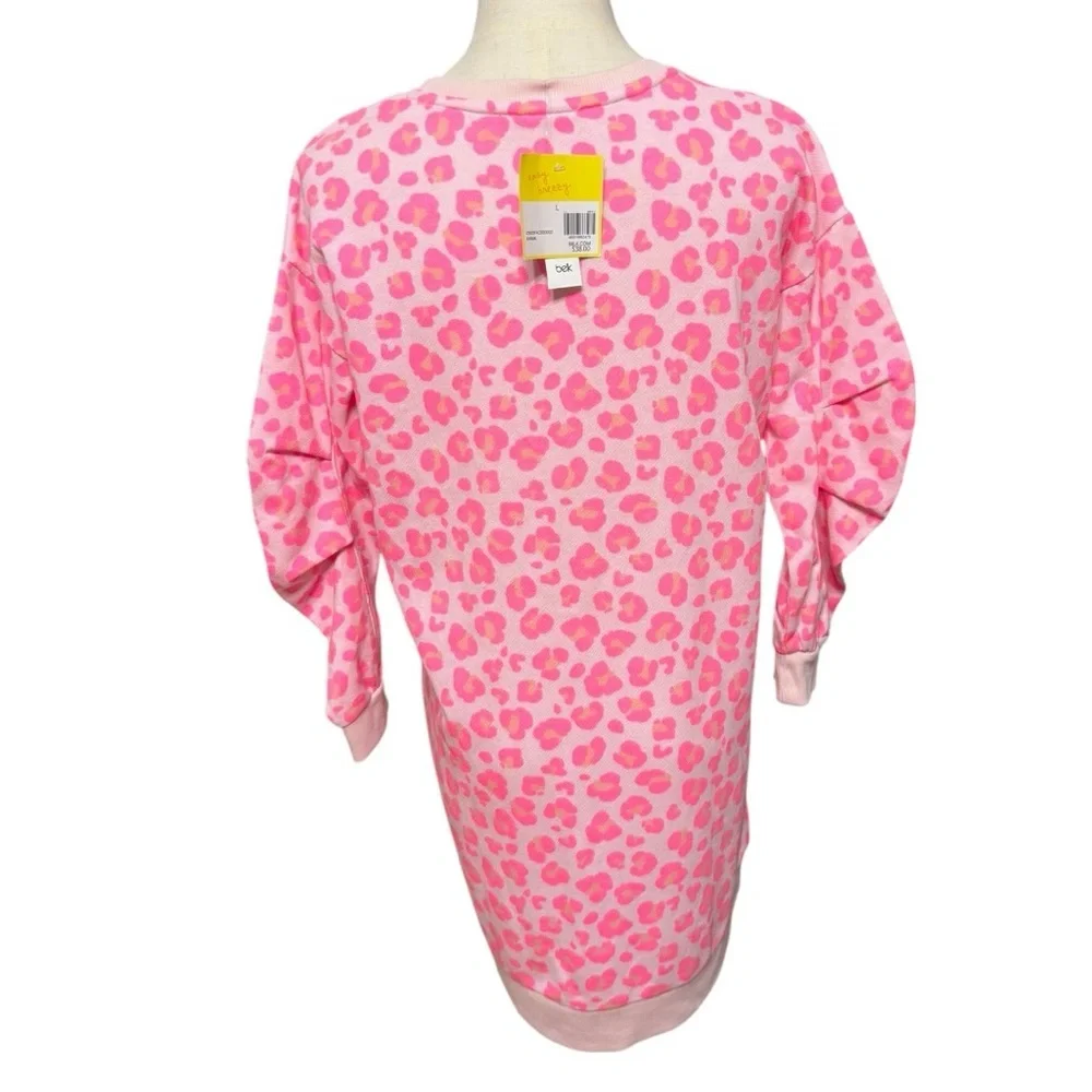 Cabana by Crown & Ivy Pink Leopard Print Sweatshirt Dress Women’s Large NWT - Picture 4 of 10